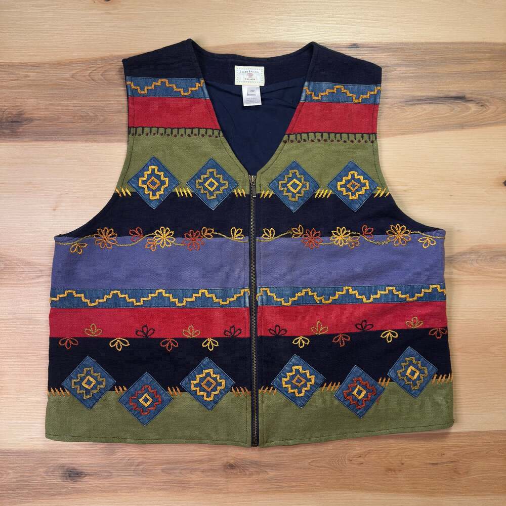 Vintage Susan Bristol Women’s Embroidered Floral Tapestry BOHO Folk Vest Size 2W